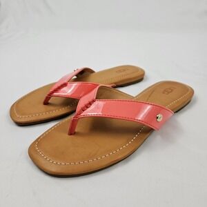 Women's UGG Leather Sandals Size 7.5 Logo Comfort Everyday Flip Flop Pink Melon
